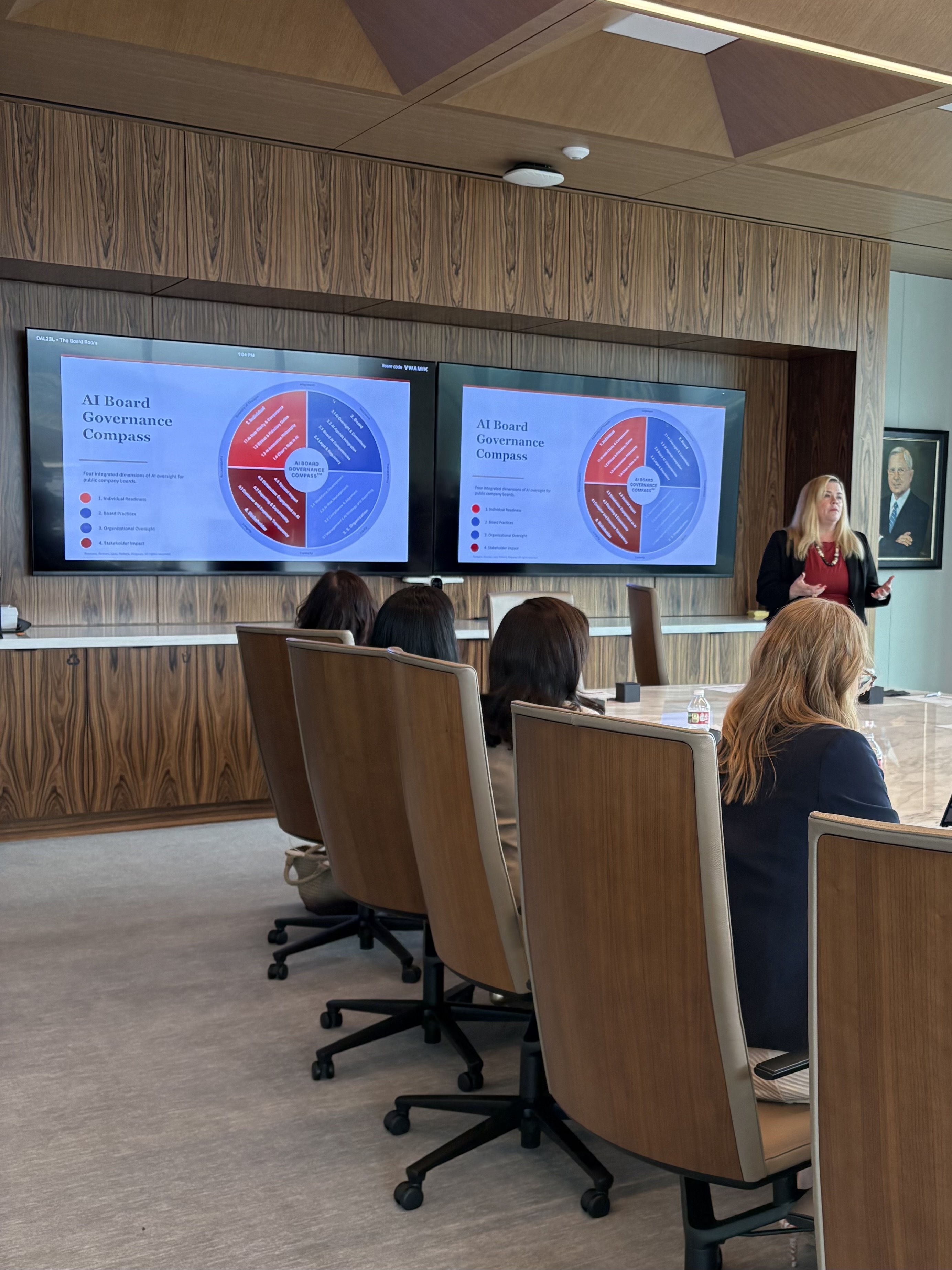 Vela presenting the AI Board Governance Compass in a boardroom